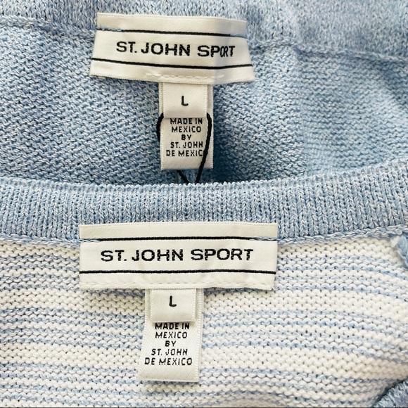 St. John Sports 2PC Knit Pants Suit Top & Pant Blue Striped Wool Blend Size L. - Picture 8 of 11